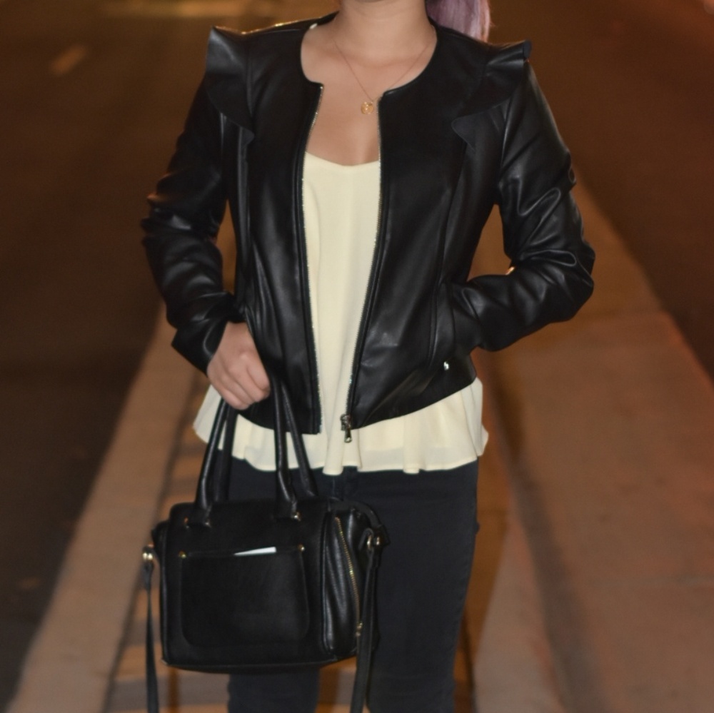 Zara trf ruffle faux leather jacket